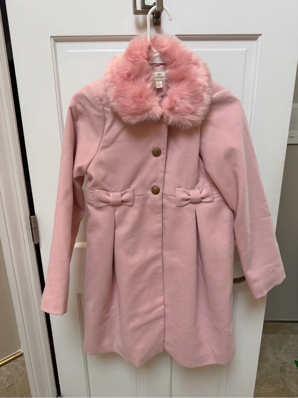 Cremson Girl Wool Look Winter Princess Bow Dress Pea Coat Jacket Faux Fur Collar